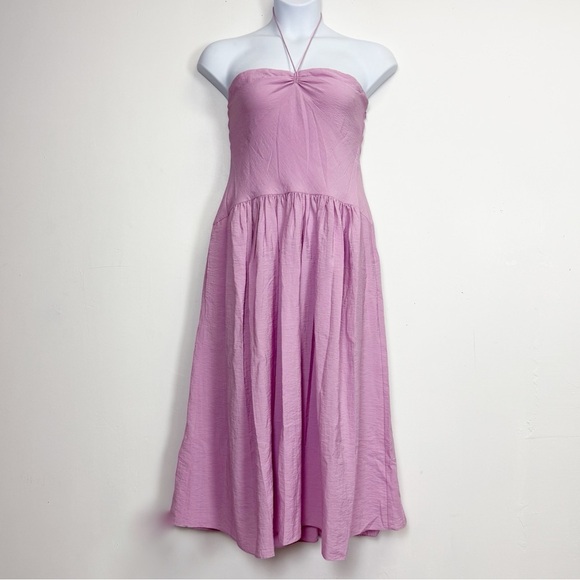 Vince Halter Neck Midi Dress Womens XL Purple Rayon Nylon Blend NWT $445 - Picture 1 of 12